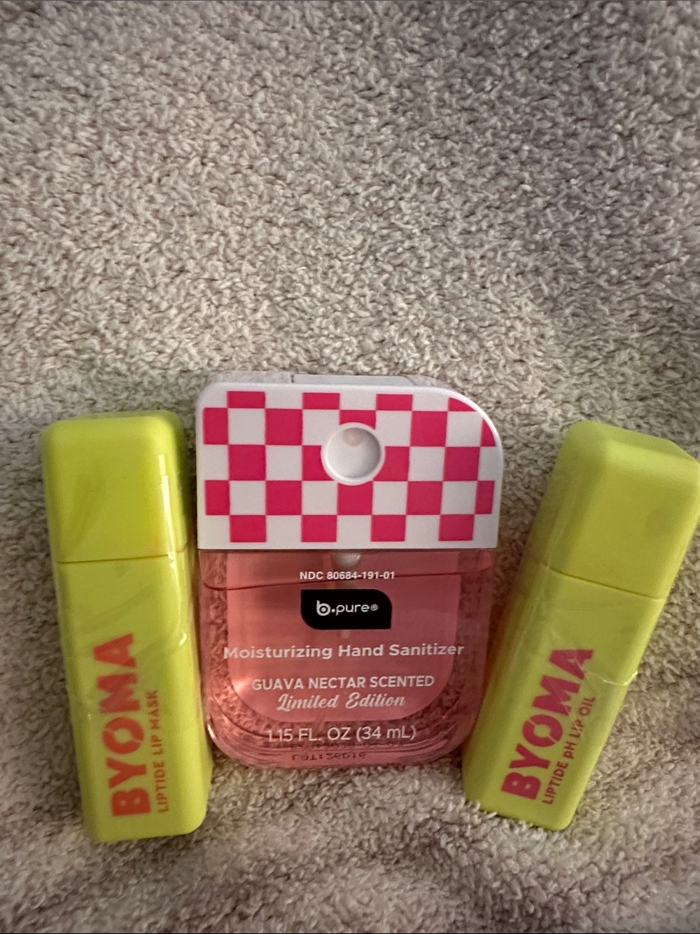 Byoma lip duo with lip oil and mask. With sanitizer, new.